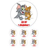 Pasta9 Tom Jery Yenilebilir Pasta Resmi Pirinç Kağıdından 6-8-10 Kişilik Pastaya Uygun 16 Cm