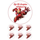 Pasta9 Yenilebilir Pasta Resmi Iron Men Pirinç Kağıdından 6-8-10 Kişilik Pastaya Uygun 16 Cm