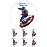 Pasta9 Yenilebilir Pasta Resmi Kaptan Amerika Pirinç Kağıdından 6-8-10 Kişilik Pastaya Uygun 16 Cm