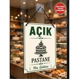 Pastane Açık Kapalı Tabelası Çift Taraflı Mdf 15X20CM - Ultra Güçlü Vantuz Hediyeli / Pastane Cam Kapı Askı Tabelası - 15x20 cm