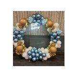 Pastel Beyaz -Mavi - Krom Gold Balon Zinciri 100 Adet