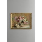 Pastel Çiçek Buketi - Vintage Desenli Çerçeve - İnce Model, Altın4, 21 x 30