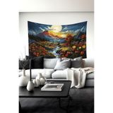 Pastel Dağ Manzarası Desenli Duvar Halısı Duvar Örtüsü Tapestry Süetimsi Dokulu%100 Polyester Kumaş