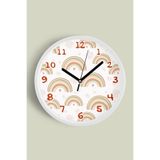 Pastel Gökkuşağı Çocuk Odası Duvar Saati - 35cm - Önü Camlı Beyaz Kasa - Sessiz Mekanizma, JH1350S35BKP