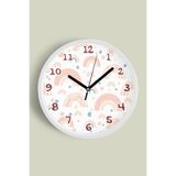 Pastel Gökkuşağı Desenli Çocuk Duvar Saati - 25cm - Önü Camlı Beyaz Kasa - Sessiz Mekanizma, JH1348S25BKP