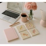 Pastel Hayvan Desenli Doğal Taş Bardak Altlığı 4’lü Set, Sevimli Sunum Ürünü - 10 x 10 cm