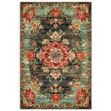 Pastel Home Etnik Çiçekli Karabağ Desenli Şönil Halı Kilim Kaymaz Pamuk Taban Kendinden Saçaklı Yıkanabilir