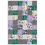 Pastel Home Gri Yeşil Çiçekli Patchwork Şönil Halı Kilim Yolluk Kaymaz Yıkanabilir Mutfak Koridor Oturma Odası