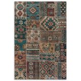 Pastel Home Kahverengi Yeşil Eskitme Patchwork Şönil Halı Kilim Yolluk Kaymaz Yıkanabilir Saçaklı