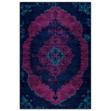 Pastel Home Modern Vintage Fuşya Lacivert Şönil Halı Kilim Yolluk Kaymaz Pamuk Taban Yıkanabilir Saçaklı