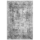 Pastel Home Tasarım Çift Taraflı Yıkanabilir Eskitme Şönil Halı Kilim Yolluk Gri Vintage Çerçeveli