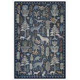Pastel Home Tasarım Çift Taraflı Yıkanabilir Şönil Halı Kilim Yolluk Doğa Ve Orman Temalı Mavi Lacivert Eskitme