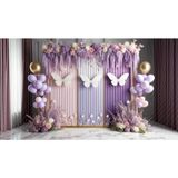Pastel Kelebek ve Çiçeklerle Süslenmiş Arka Plan, 200x150cm Fon Duvar Örtüsü Stüdyo Fonu - 200 x 150