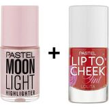 Pastel Likit Aydınlatıcı Moonlight Highlighter No 100 ve Pastel Lip To Cheek Tint Lolita Ruj ve Allık