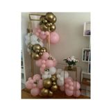 Pastel Pembe - Beyaz Ve Krom Gold Balon Zincir Seti 70 Adet