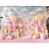 Pastel Renklerle Şeker Dünyası: Arka Plan 200X150CM, Stüdyo Fonu
