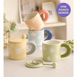 Pastel Renkli Çiçek ve Hayvan Desenli Seramik Kupa - 1 Adet - 350 ml