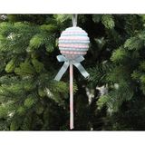 Pastel Renkli Lolipop Noel Ağacı Süsü, Mavi ve Pembe Çizgili, Fiyonklu, Şeker Temalı Dekoratif Asma Süs 28 cm
