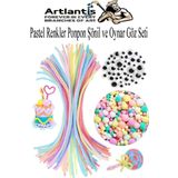 Pastel Renkli Şönil Ponpon Oynar Göz Seti 1 Pkt Karışık Pastel Renkler Tüylü Peluş Tel Ponpon Elişi Hobi Okulöncesi Kreş