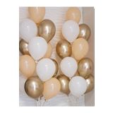 Pastel Ten Beyaz ve Krom Gold Balon ve Balon Zinciri 30 Adet + Rafya Şerit