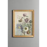 Pastel Tonlu Çiçek Aranjmanı - Vintage Desenli Çerçeve - İnce Model, Altın3, 21 x 30