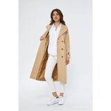 Pastelastore %100 Pamuk Açık Bej Ekstra Uzun (120cm) Kruvaze Kadın Trençkot Regular Kalıp Yaka Tipi 1121 - 2XL