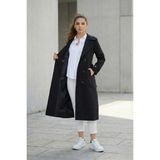 Pastelastore %100 Pamuk Ekstra Uzun (120CM) Kruvaze Kadın Trençkot 1121 - Soft Black