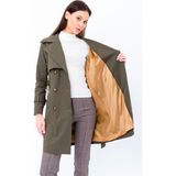 Pastelastore %100 Pamuk Gabardin Midi 95cm Astarlı Kemerli Kadın Trençkot 1113 Haki