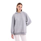 Pastelastore Çizgili Triko Oversize Sweatshirt (Gri, S)