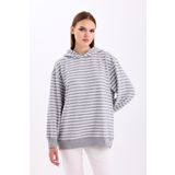Pastelastore Çizgili Triko Oversize Sweatshirt (Gri, XL)