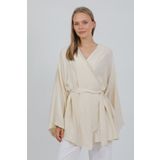 PASTELASTORE Doğal Viskon Kumaş Cepli Kemerli Kadın Kimono 1168 – Yakasız, Hafif, Dökümlü, Yazlık Model
