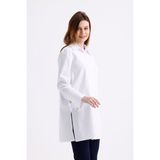 pastelastore Geniş Manşetli%96 Pamuk Esnek Poplin Uzun Tunik Kadın Gömlek 1160 (Beyaz, 36)