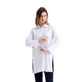 pastelastore Geniş Manşetli%96 Pamuk Esnek Poplin Uzun Tunik Kadın Gömlek 1160 (Beyaz, 40)