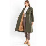 Pastelastore Haki Pamuk Gabardin Uzun Kadın Trençkot Premium Kalite Klasik Model 1111