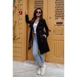 Pastelastore Kadın Pamuk Gabardin Midi Trençkot Siyah Renk Klasik Tasarım 2XL 1113