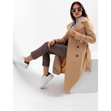 Pastelastore Pamuk Gabardin Uzun (110CM) Astarlı Kemerli Kadın Trençkot 1111 - XS - Açık Bej