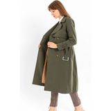 Pastelastore Pamuk Gabardin Uzun (110CM) Astarlı Kemerli Kadın Trençkot 1111 - XS - Haki