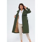 Pastelastore Pamuk Gabardin Uzun Astarlı Kemerli Kadın Trençkot 1111 - XS - Koyu Haki