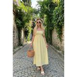 PASTELASTORE Sarı Uzun Pamuklu Astarsız Yaz Elbisesi – Askılı