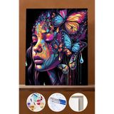 Pastelya Sayılarla Boyama Seti Çerçeveli Kasnaklı Kelebek Kadın 40 x 50 cm