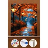 Pastelya Sayılarla Boyama Seti Çerçeveli Kasnaklı Sonbaharda Taş Sokaklar 50x65 cm