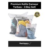 Pastimore Premium Kalite Yıkama Renkli Fermuarlı Fileli Çamaşır Torbası Kirli Temiz Sepeti 3 Adet