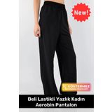 Pastimore Siyah Beli Lastikli Bol Paça Salaş Yazlık Kadın Aerobin Pantolon