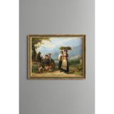Pastoral Kadın Figürleri ve Doğa Manzarası - Vintage Desenli Çerçeve - İnce Model, Altın4, 15 x 21