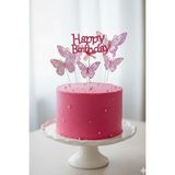 Pastry Planet Pasta Üstü Happy Birhtday & Kelebek Süs Seti Pembe - 33 Adet