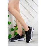 Pasyone Kadın Günlük Fileli Sneaker Ayakkabı Siyah Tekstil Tabanı Termo 3 cm Yükseklik