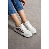 Pasyone Kadın Sneaker Spor Ayakkabı Düz Tabanlı Modern Tasarım Lacivert Kırmızı Detaylı - Beyaz