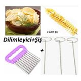 Patates Cips Yapma Aparatı Chips Chopper Şekilli Dilimleyici + 3 Çubuk Şiş