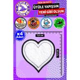 Patch Go Ütü ile Yapışan Arma, Beyaz Kalp (4 Adet), Ütüyle Yapışan Nakış Dokuma Yama Patch