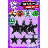 Patch Go Ütü ile Yapışan Arma, Siyah Yıldız (6 Adet), Ütüyle Yapışan Nakış Dokuma Yama Patch